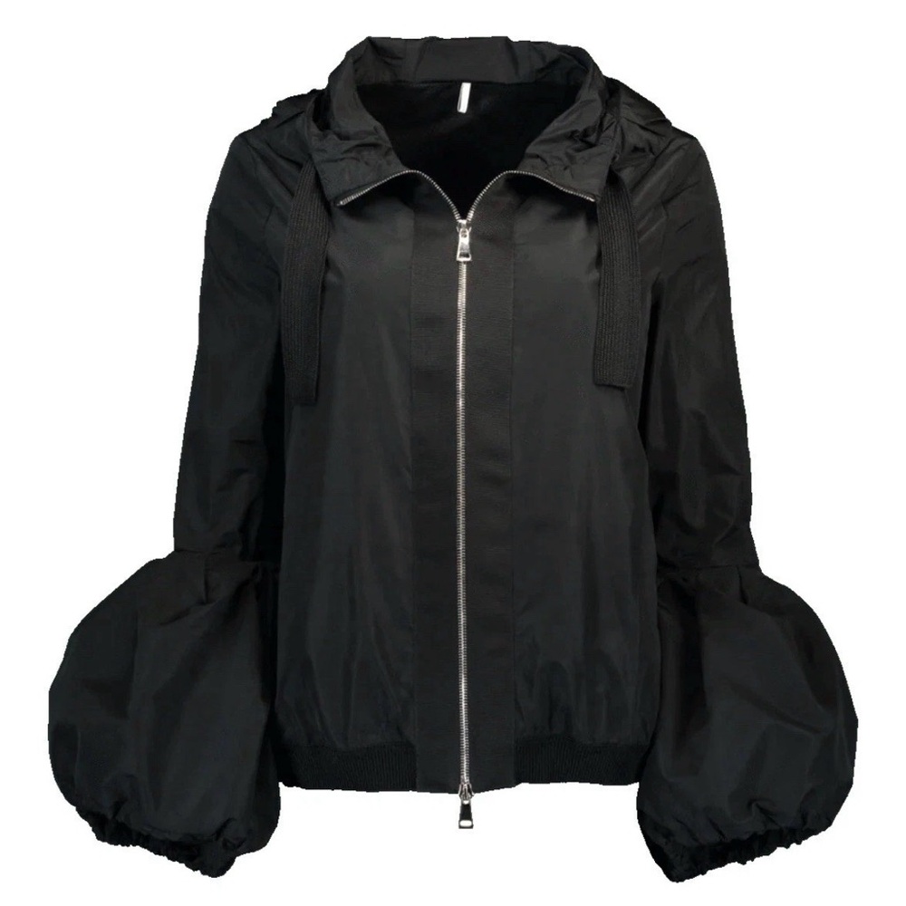 Genuine Moncler Women’s Black Nylon Puff Sleeve Zip Hoodie Jacket Size S